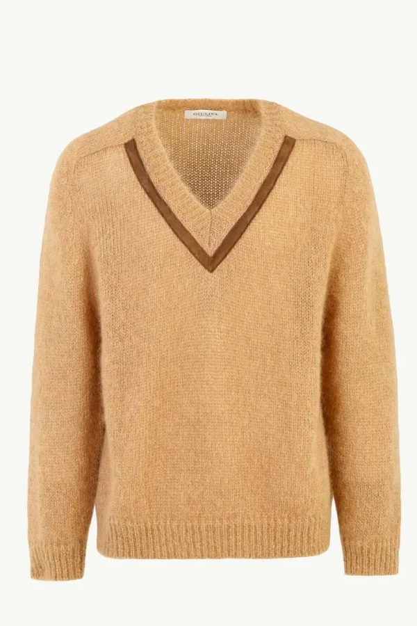 Giuliva Heritage Ambrogio Sweater in Mohair-Blend and Leather Trim< Knitwear