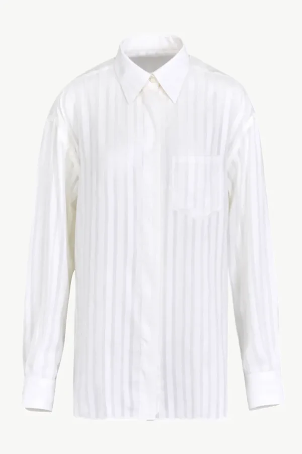 Giuliva Heritage Carmen Shirt in Cotton, Silk and Wool Stripes<Women Tops