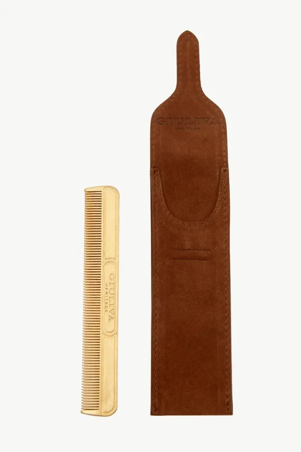 Giuliva Heritage Comb in Brass with Suede Case< Accessories