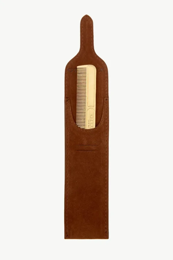 Giuliva Heritage Comb in Brass with Suede Case< Accessories