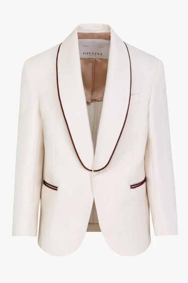 Giuliva Heritage Gaspare Blazer in Cotton Bouclé with Leather Piping< Blazers