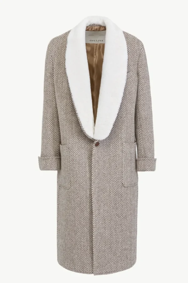 Giuliva Heritage Gerolamo Coat in Grand Herringbone and Shearling< Coats