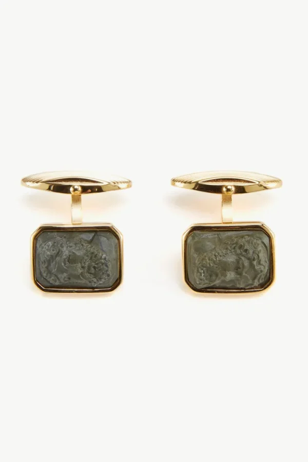 Giuliva Heritage Neptune Cufflinks in Lava Stone and Brass< Accessories