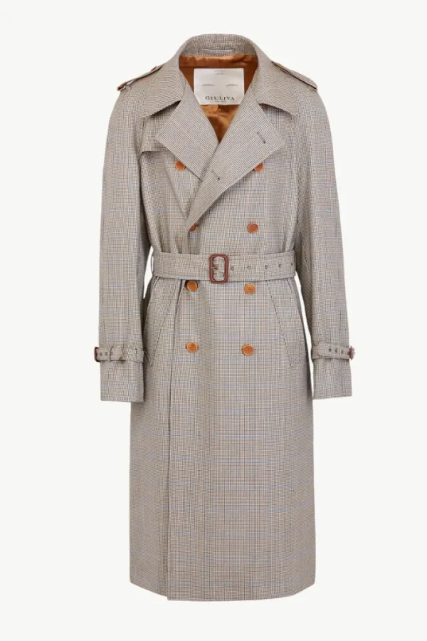 Giuliva Heritage Oscar Trench Coat in Wool Houndstooth< Coats